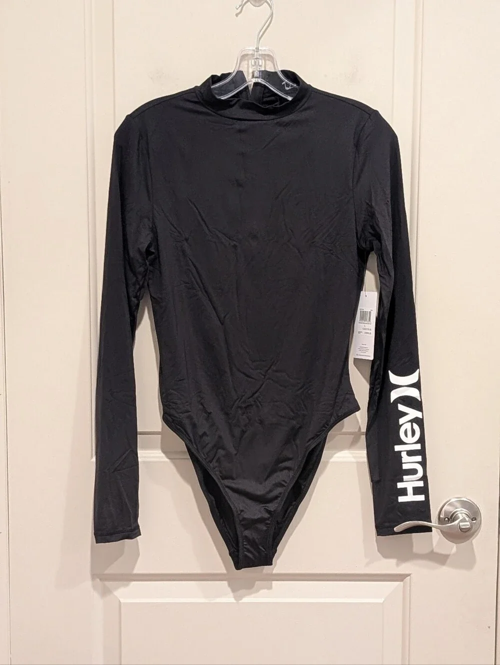 Hurley Black Long-Sleeve One-Piece Solid Mock Neck Surf Suit Swimsuit